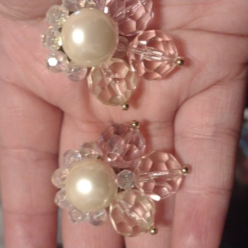 Vintage clip-on beaded faux Pearl earrings